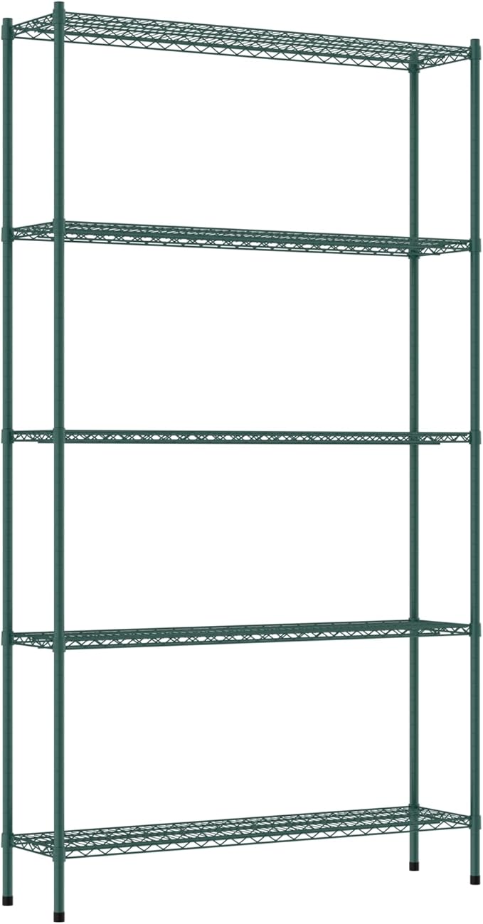 Commercial NSF Listed Green Epoxy Stationary Wire Shelving Kit 14" x 54" x 96", with 5 Shelves Perfect for Warehouse, Walk-in Refrigerator, Freezer, Grocery Store, Restaurant, Dishroom