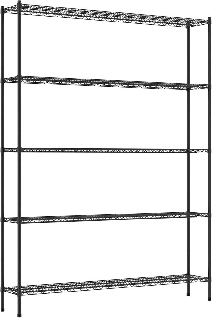 Commercial NSF Listed Black Epoxy Stationary Wire Shelving Kit 14" x 72" x 96", with 5 Shelves Perfect for Warehouse, Walk-in Refrigerator, Freezer, Grocery Store, Restaurant, Dishroom