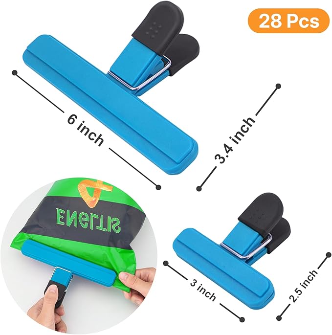 EWOID 28 Pcs Chip Clips, Bag Clips for Food Storage, Snack Clip for Other Food Bags, Heavy Duty Sealing Clip for Home, Office and More
