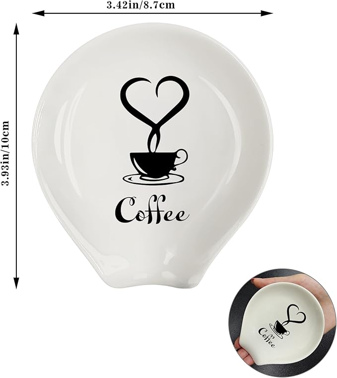Coffee Spoon Rest, Coffee Bar Accessories & Spoon Holder,Funny Coffee Quotes Ceramic Spoon Holder for Coffee Lovers Gifts for Friend Wife Husband Sister (White-6)