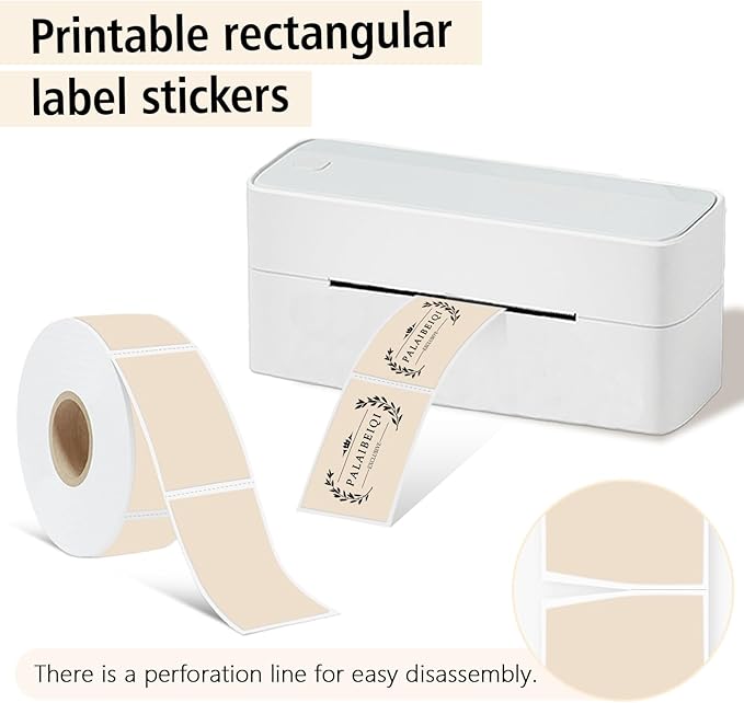PALAIBEIQI 1x2 inch Blank Removable Freezer Labels Printable Rectangle Stickers 500PCS Water Oil Resistant with Perforation Line for Food Containers Jars Pantry Organization, Light Brown