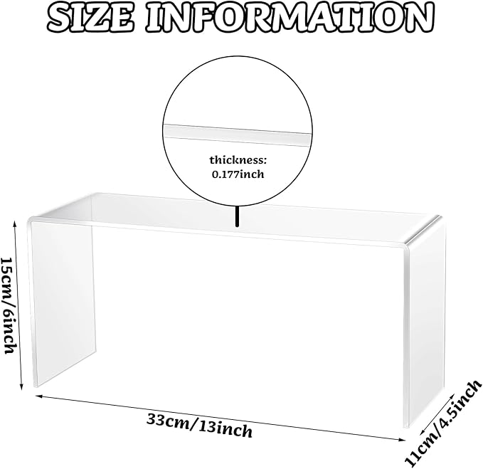 Soaoo 4 Pcs Large Clear Acrylic Riser for Display Acrylic Shelf Riser Jewelry Stand Retail Desktop Display Stand for Cupcake, Collectibles, Organize, Decor(13 x 4.5 x 6 Inches)