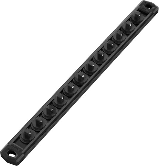 WORKPRO Magnetic Socket Organizer, 1/4-Inch Drive Aluminum Alloy Socket Rail, Heavy Duty Socket Holder, Socket Rack Kit 1/4-Inch x 12 Clips Black (Socket not Included)