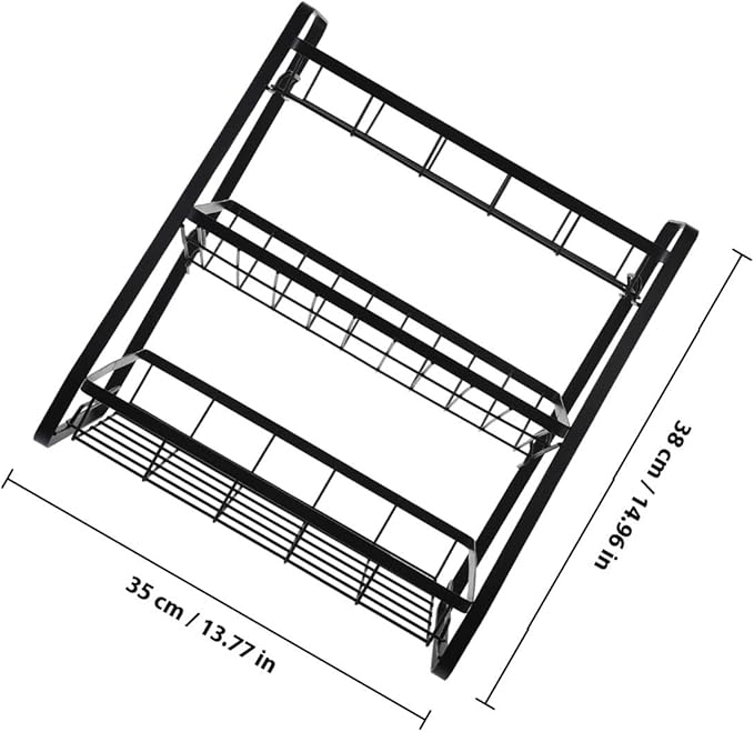 Black 3-Tier Detachable Kitchen Storage Shelf Seasoning Bottle Rack Household Spice Organizer for Pantry and Countertop Use