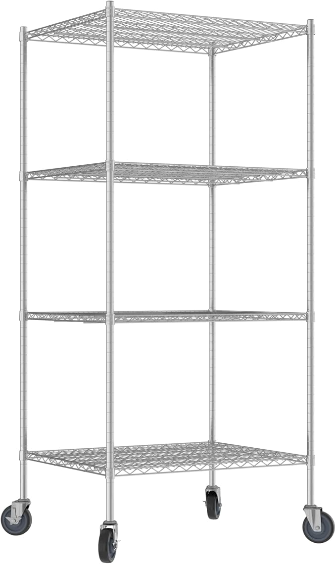 Commercial NSF Listed Chrome Mobile Wire Shelving Kit 30" x 36" x 80", with 4 Shelves Perfect for Warehouse, Walk-in Refrigerator, Freezer, Grocery Store, Restaurant, Dishroom