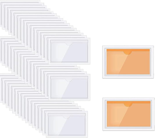 60pcs Self-Adhesive Label Holder,Waterproof Clear Adhesive Label Pockets,2.3x3.7" Transparent Card Holder for Cabinet,Storage Bin,Supermarket,Bookself,Mailbox,Business Card,Drawers