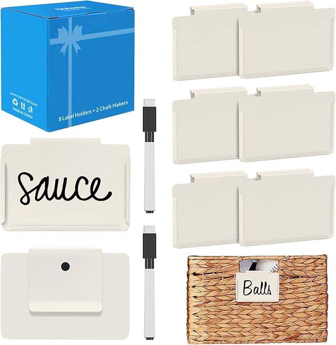 trohestar Metal Pantry Baskets Labels Clip On for Storage Bins | Edge Fold-Cream (Edge Fold-Cream, 8 Metal Label Clip)