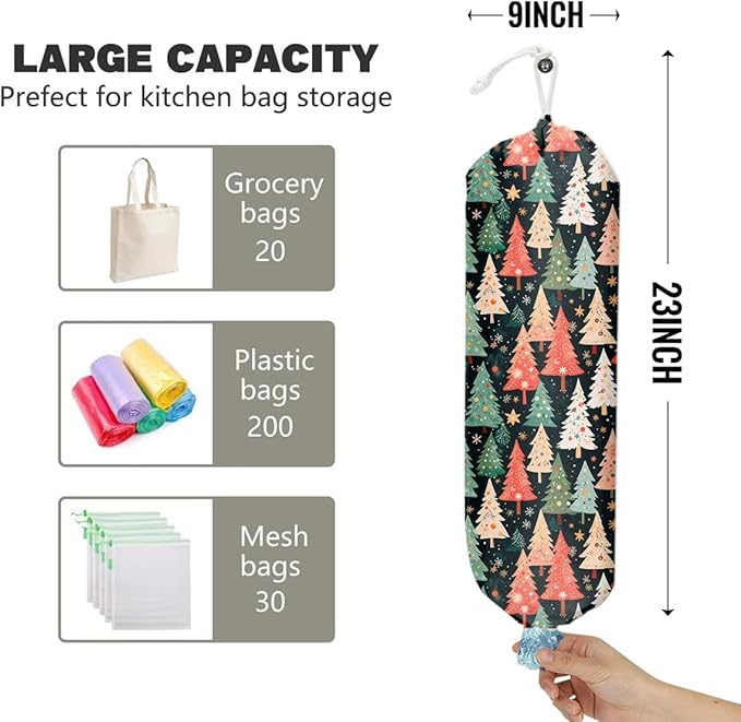 Christmas Tree Grocery Bag Holder and Dispenser Christmas Plastic Bags Organizer Garbage Shopping Trash Bags Storage for Kitchen Home Housewarming Gifts for Women Friends