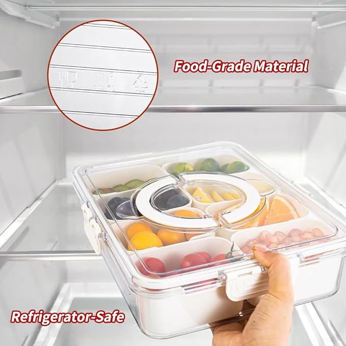 Snack Box Container, Divided Serving Tray with Lid and Handle Snackle Box Container, Snack Organizer for Adults Fruit, Veggie, Perfect for Party, Entertaining