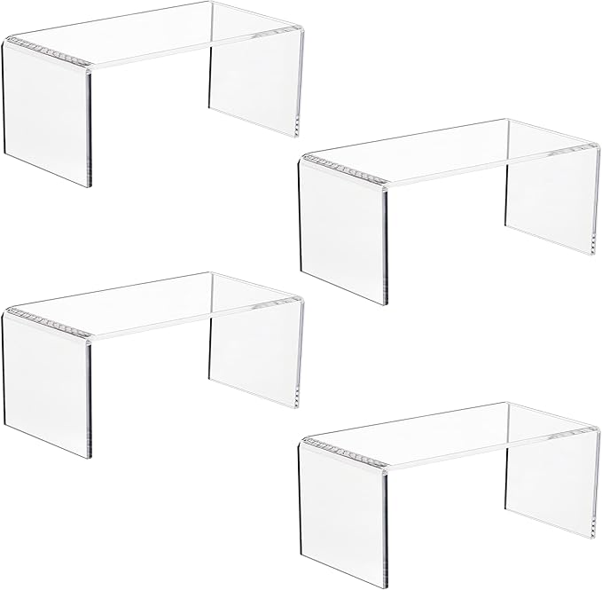 CLAY TONIC 4-Pack Large Clear 5mm Thick Acrylic Display Risers for Funko POP figures,Retail Display, Display Riser Shelf Showcase Fixtures for Jewelry (4, 8''x 4''x 4.5'')