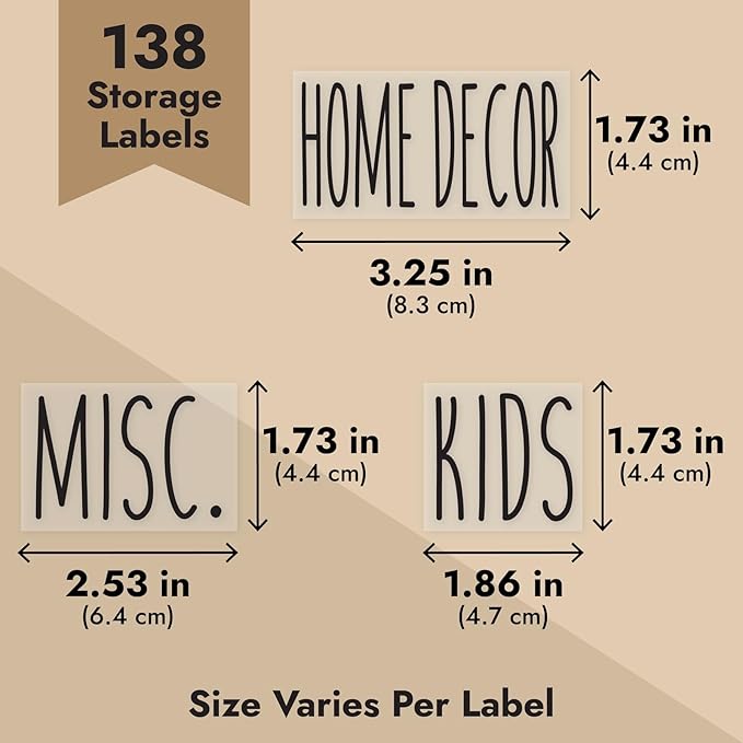 Talented Kitchen Storage Label Set - Clear Stickers for Home Organization - Garage Bin & Pantry Labeling - Waterproof Labels for Kitchen & Bathroom Organization - Pack of 138, 1" to 1.25" x 3", Black