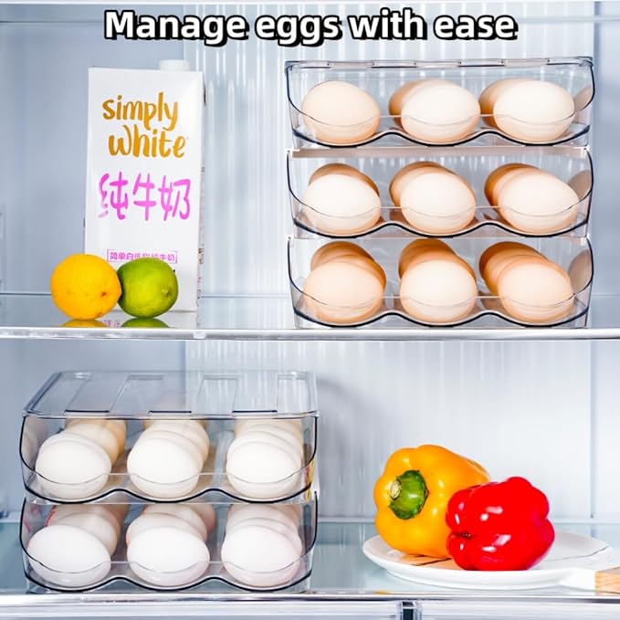 Egg holder for fridge, Egg organizer for refrigerator, Automatic Rolling Egg Container, Egg storage Container Organizer, Clear Plastic Egg Tray, Egg dispenser, Egg rack (Single-layer)