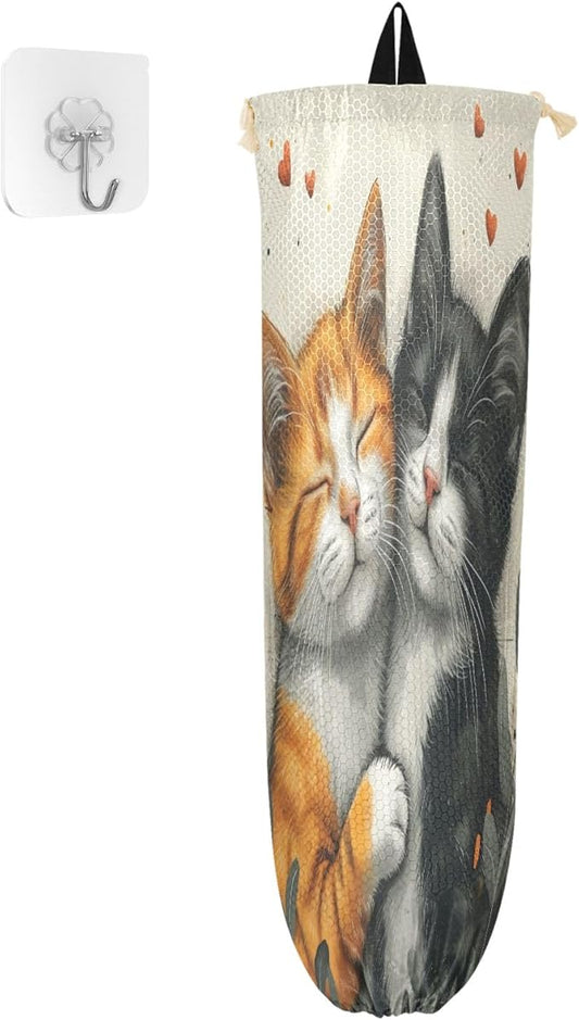 Cats in Love Plastic Bag Holder Kitchen Storage Accessories Grocery Bag Storage Durable Plastic Bag Organizer with Hanging Loop 2 Pack