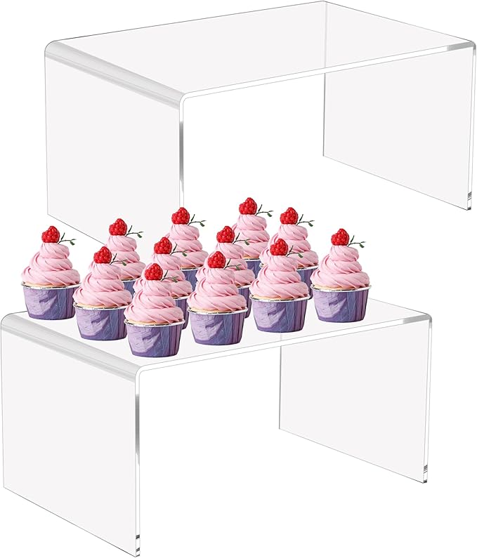 CLAY TONIC 2-Pack 12" Large Clear 5mm Thickness Acrylic Display Risers for Funko POP figures,Retail and Cabinet Display, Display Riser Shelf Showcase Fixtures for Jewelry ( 12''x 7.75''x 6'')