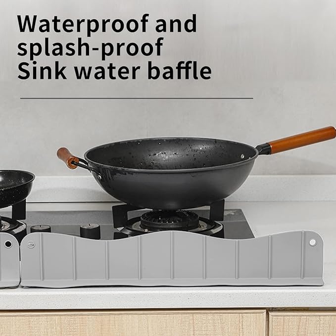 Silicone Sink Splash Guard Water Splash Guard for Kitchen Strong Suction Sink Splash Guard Behind Faucet Kitchen Island Sink Backsplash Guard (19.7L x 2.4W x 5H inches) - Wavy Gray