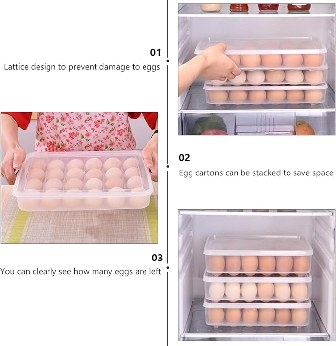 VERDANVERSE 2pcs Refrigerator Egg Storage Box with Lid, 24-Grid Protective Egg Holder Tray Set for Fridge Organization and Freshness Preservation