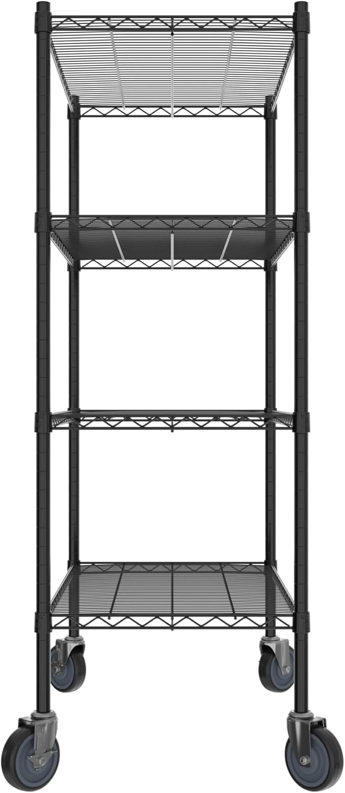 Commercial NSF Listed Black Epoxy Mobile Wire Shelving Kit 21" x 36" x 60", with 4 Shelves Perfect for Warehouse, Walk-in Refrigerator, Freezer, Grocery Store, Restaurant, Dishroom