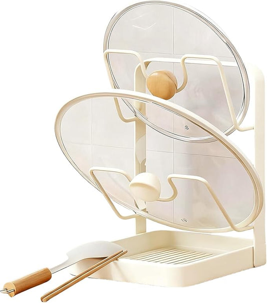 Kitchen Pot Lid Storage Rack, Pot Lid Rack, Multi-functional Kitchen Storage Racks, Space-Saving Kitchens Pots Cover Organizer Stand for Countertop (White)