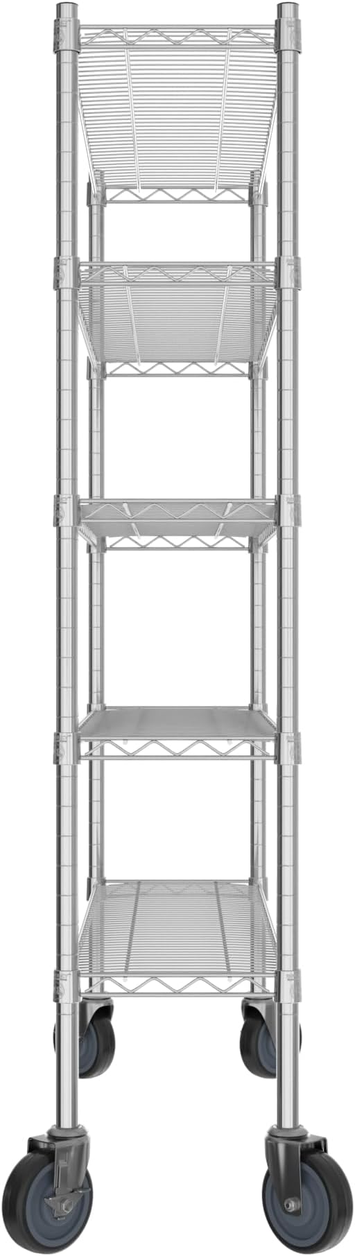 Commercial NSF Listed Chrome Mobile Wire Shelving Kit 12" x 42" x 60", with 5 Shelves Perfect for Warehouse, Walk-in Refrigerator, Freezer, Grocery Store, Restaurant, Dishroom