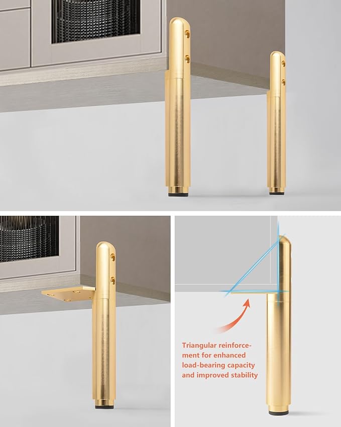 Metal Table Legs Set of 4 Adjustable Feet for Furniture Golden 4.9-7.2 Inch Nightstand Legs Brackets Bathroom Cabinet Feet Extenders Bed Support Feet
