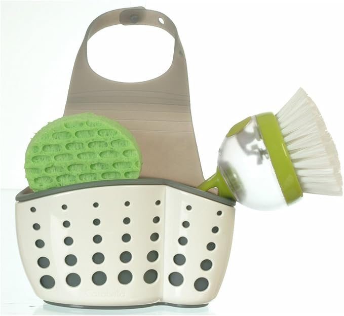 Casabella Sink Sider Faucet Caddy Sponge Holder,White & Grey