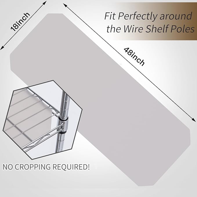 Poofzy Wire Shelf Liner 18" X 48", Non-Adhesive Plastic Shelf Liners for Wire Shelving, Waterproof Protector Mats (4PK, Gray)