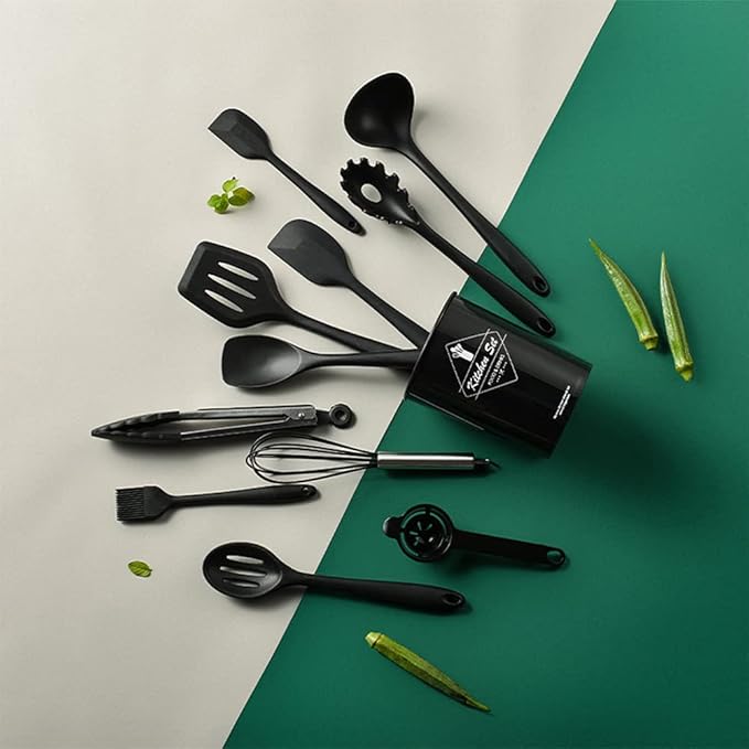 Kitchen Utensils Set-12 Pieces Silicone Cooking Utensils Set Dishwasher Safe 392°F Heat Resistant Spatula Set Nonstick Cookware