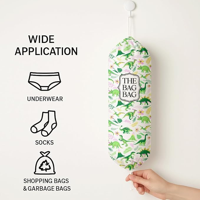 The Bag Bag Grocery Bags Holder, Dinosaur Pattern Grocery Bags Holder Organizer For Shopping Sack, Reusable Hanging Trash Sack Dispenser, Kitchen Gift For Women Family Friends