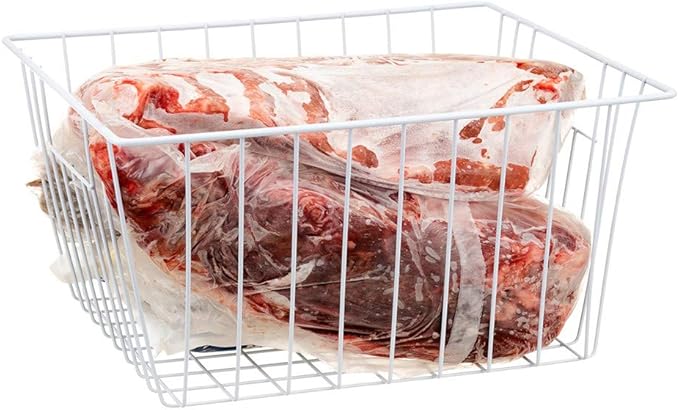 Freezer Organizer Bin, Kitchen Metal Wire Storage Basket, Pantry Cupboard Household Container Divider with Handles, Bathroom, Closet, Bedroom, Office, Rustproof - White（4）