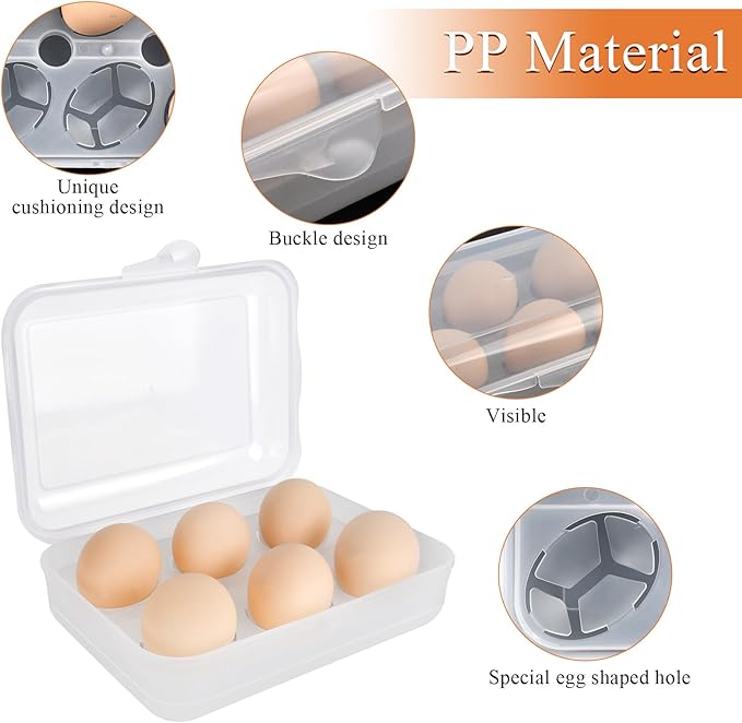 Elesunory 2 Pack Egg Container, Shockproof Camping Egg Holder, Clear Egg Container For Refrigerator, Leakproof Egg Holder for Camping Picnic Travel Outdoor, Portable Egg Carriage for Tray(6 Gird)