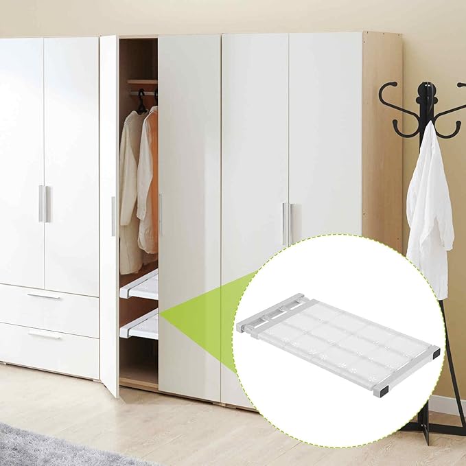HARFINGTON Expandable Closet Tension Shelf 18.9" to 31.5" Adjustable Closet Organizer 2.4" x 9.45" Flower Pattern Storage Rack for Wardrobe Cupboard Kitchen Bedroom