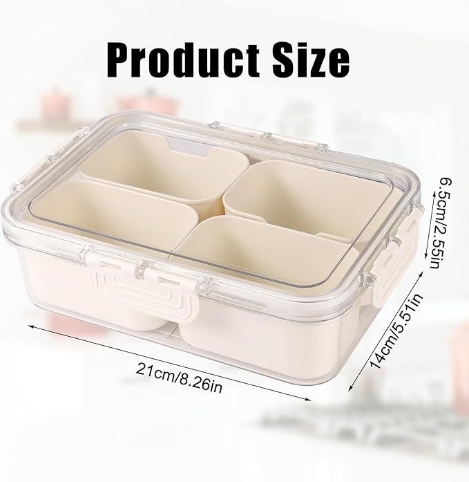 Snack Box Container, 4 Compartments Divided Serving Tray with Lid, Snackle Box Container, Snack Organizer for Fruit, Veggie, Perfect for Party, Entertaining