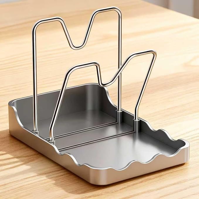 Kitchen Pot Lid Storage Rack - Pot Lid Organizer, Multifunctional Pot Lid Holder While Cooking, Rust-Resistant Carbon Steel, For Cutting Boards, Spoons, Utensils (Black-B, Double Layer)