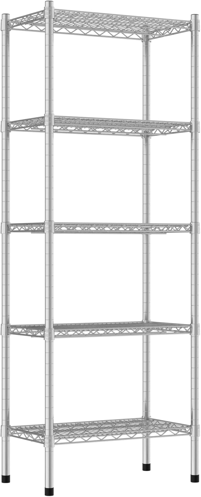 Commercial NSF Listed Chrome Stationary Wire Shelving Kit 14" x 24" x 64", with 5 Shelves Perfect for Warehouse, Walk-in Refrigerator, Freezer, Grocery Store, Restaurant, Dishroom
