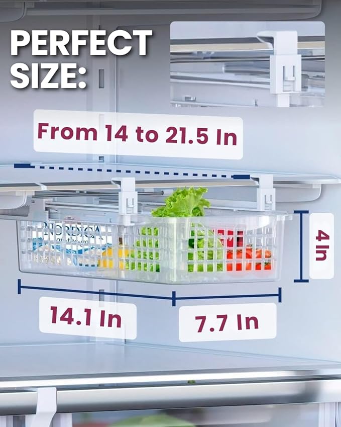 Skywin TidyFriend Refrigerator Egg Drawer 14.1" x 7.7" x 4" - Snap-on Holder for Organizes and Protects Eggs - Adjustable and Space Saving, Storage Container