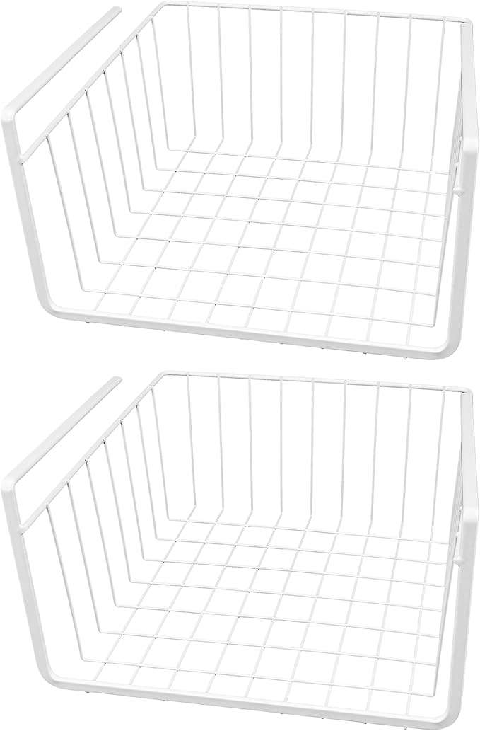 Southern Homewares White Wire Under Shelf Storage Basket Set - Piece Under Cabinet Hanging Storage for Kitchen, Pantry, Organization, Pack of 2