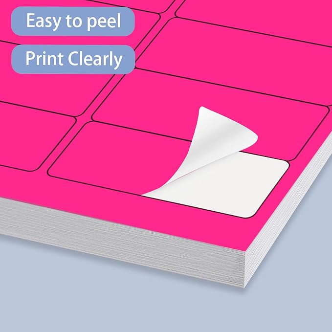 Yegawen 1" x 2-5/8" Colored Labels Stickers, Fluorescent Bright Moving Labels for Laser/Inkjet Printer Permanent Adhesive- 600 Pcs