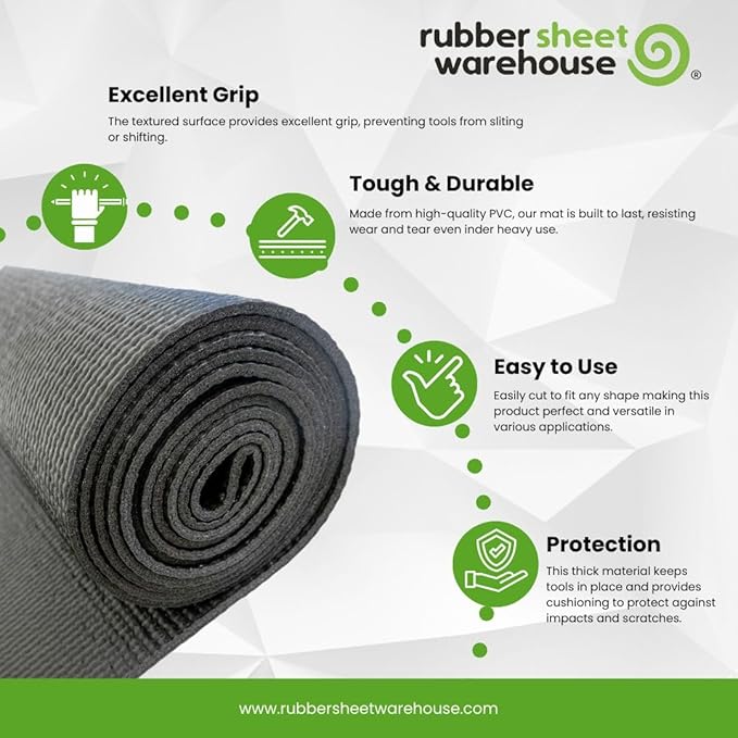 Rubber Sheet Warehouse | Tool Box Mat for Protecting Your Tools, Padding Work Surfaces, Industrial Grade | 16 inch Wide x 6 ft Long (PVC)