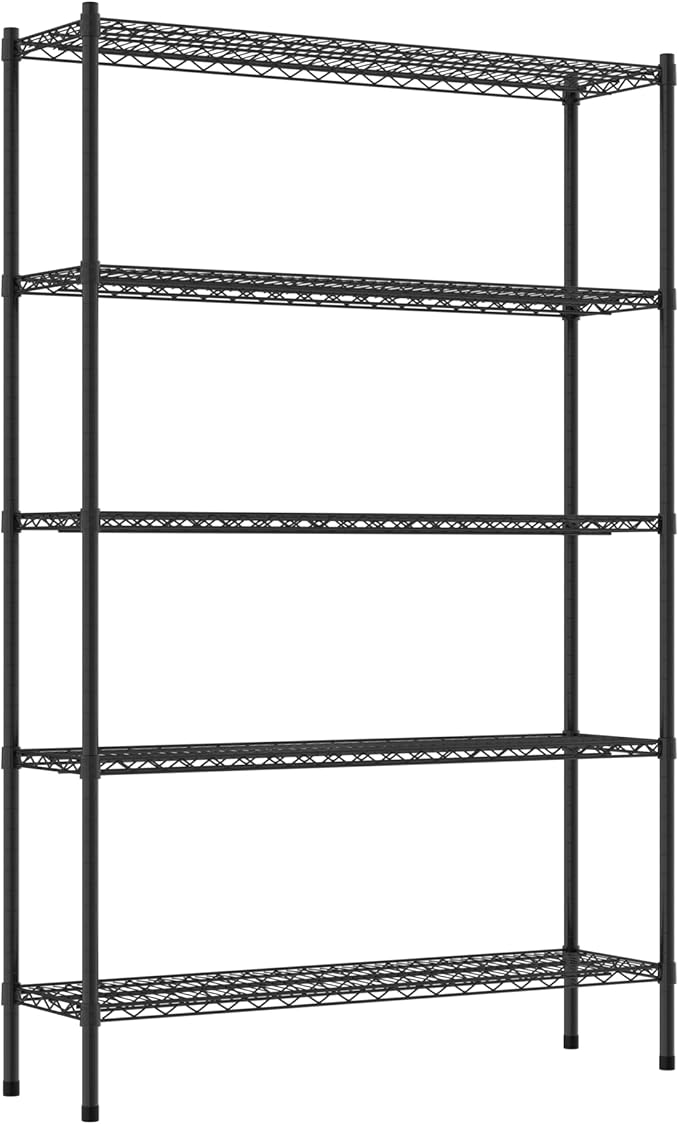 Commercial NSF Listed Black Epoxy Stationary Wire Shelving Kit 14" x 48" x 74", with 5 Shelves Perfect for Warehouse, Walk-in Refrigerator, Freezer, Grocery Store, Restaurant, Dishroom