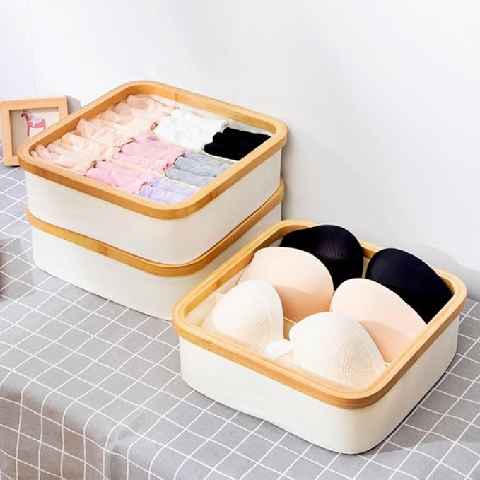 Drawer Organizer Storage Box Cotton Linen Fabric Container for Wardrobe Closet Organization Home Storage Solution Foldable Box for Clothes Underwear Pants(4)