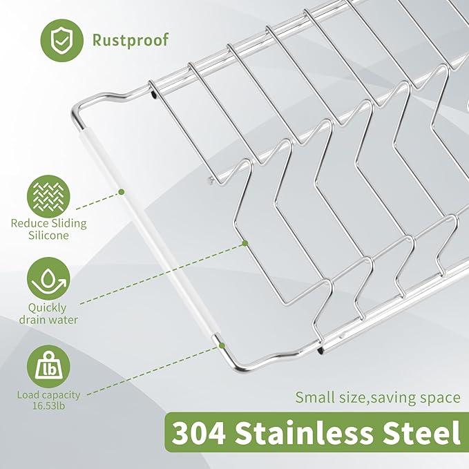 Space Saving Dish Drying Rack Small - Expandable Telescopic Over The Sink Drying Rack,304 Stainless Steel Dishrack for 13.58" - 21.65" Sinks.(Large)