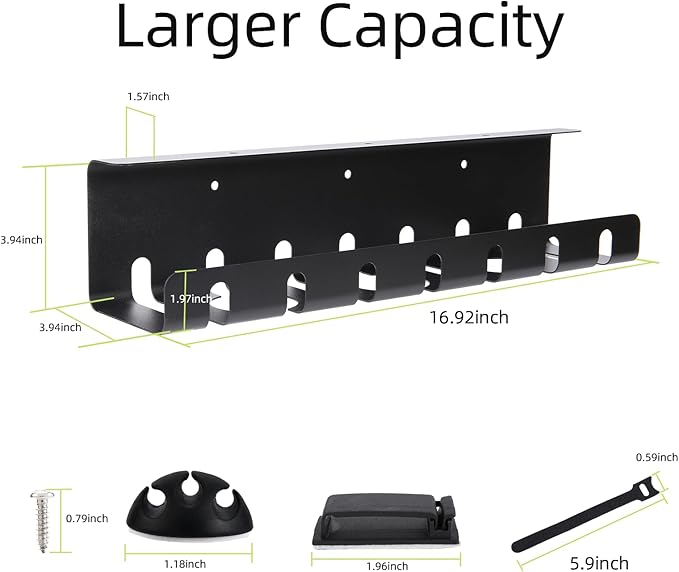 Gembirov Metal Cable Management Under Desk 2 Pack for Office and Home, Cable Hider, Cord Organizer,Screw Installation Cord Organizer for Desk, with Various Accessories (Black 2 Pack)
