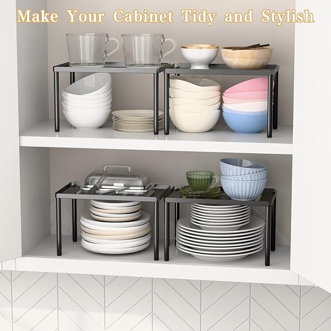 PEKER Cabinet Organizer Shelf, 2 Tier Kitchen Cabinet Organizer with Stackable Cabinet Shelves for Kitchen Countertop Storage, Metal Kitchen Shelf Organizer for Spice, Pantry & Under Sink
