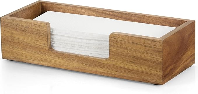 Paper Towel Dispenser Countertop, Acacia Wood Bathroom Paper Towel Holder, Black Napkin Holder for Kitchen, Countertop Multifold C-Fold, Z-Fold, Trifold Paper Hand Towel Dispenser for Toilet