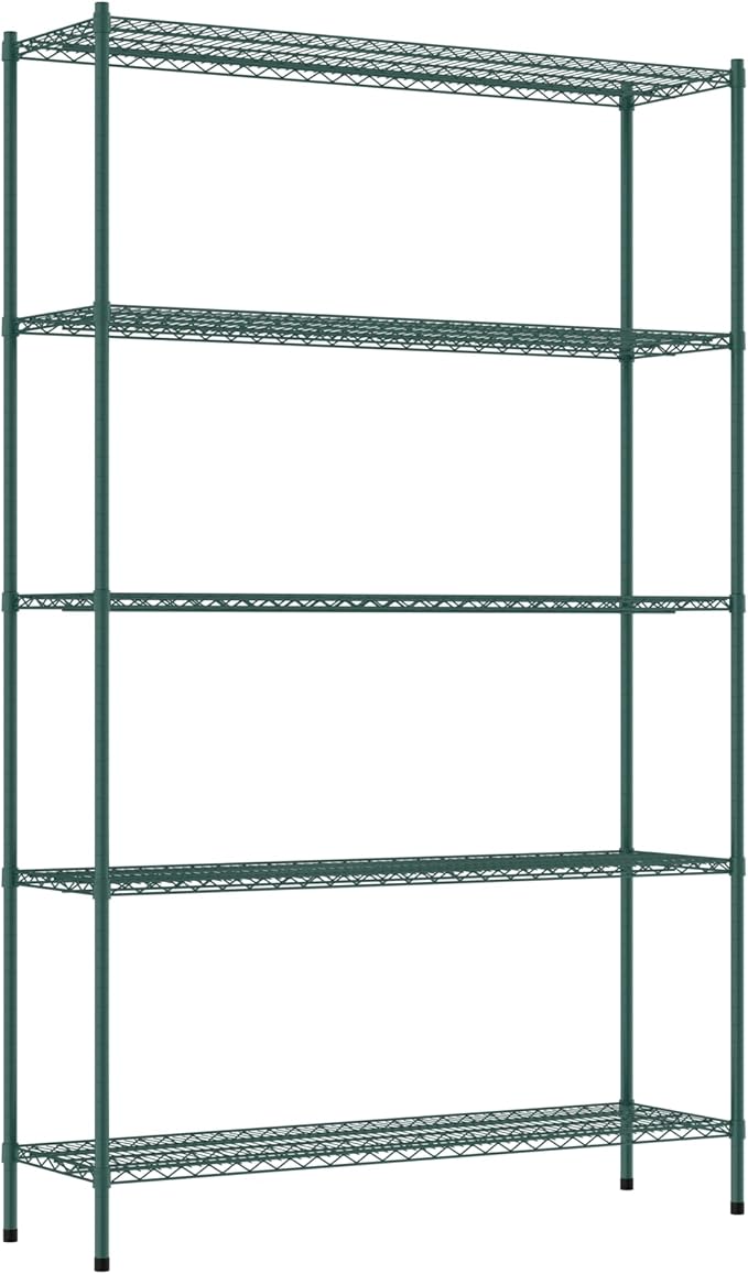 Commercial NSF Listed Green Epoxy Stationary Wire Shelving Kit 18" x 60" x 96", with 5 Shelves Perfect for Warehouse, Walk-in Refrigerator, Freezer, Grocery Store, Restaurant, Dishroom