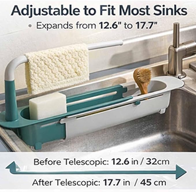 Updated Telescopic Sink Storage Rack, Dish Drying Rack over the Sink, Expandable Slim Drain Basket, Multifunctional Caddy Adjustable Kitchen Sponge Holder, for Counter Space Bathroom (1 PCS-Red)
