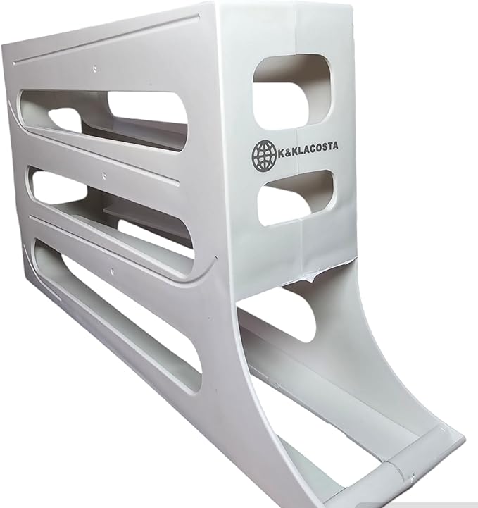 K&KLACOSTA 4 Tier Egg Tray, Automatic Egg Rolling Dispenser Rack for Storing Organizing Distributing and Rolling Eggs in Refrigerator Stackable, in Kitchens, Cabinets, Dining Tables (White)