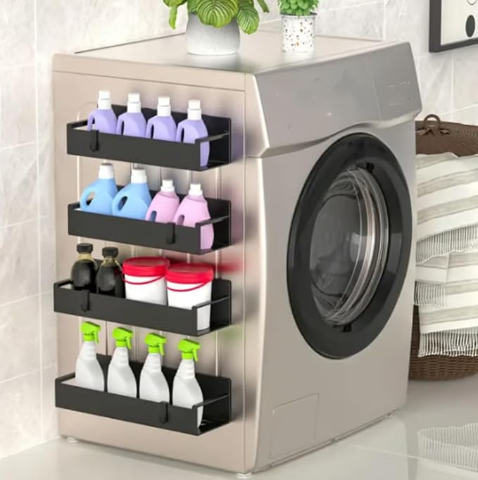 Punch-Free Magnetic Storage Rack Organize - Space-Saving Kitchen Organizer, Multifunctional Movable Magnetic Shelf for Refrigerator, Versatile Metal Organizer for Holding Spices, Jars (White, S)