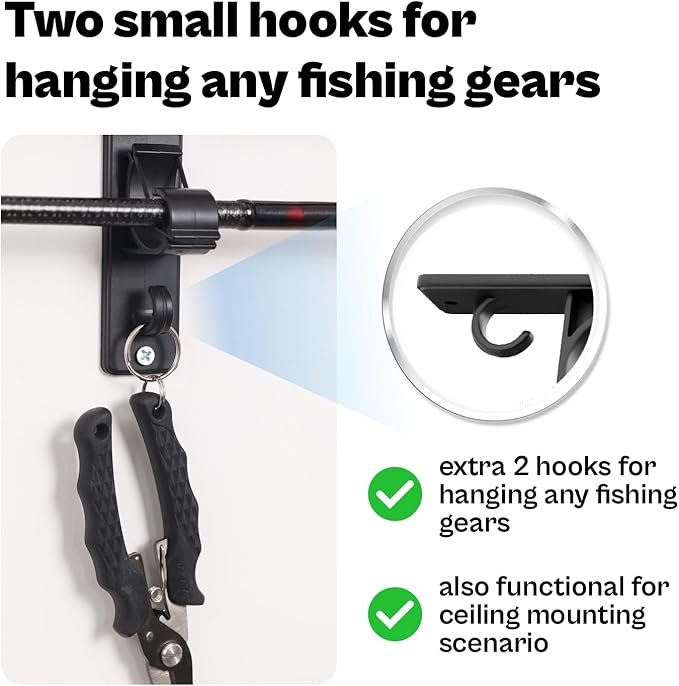OJYDOIIIY Wall Mount Fishing Rod Holders,Horizontal/Ceiling Fishing Pole Storage Rack for Garage 2 Packs