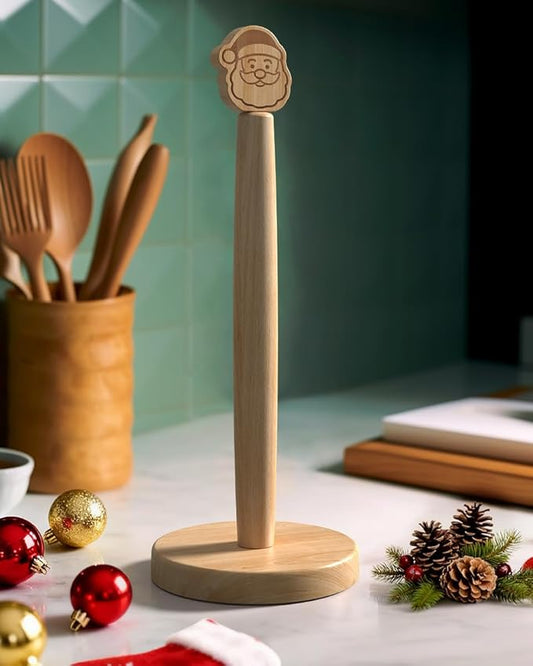 Christmas Wooden Paper Towel Holder Stand - Kitchen Paper Hanger Rack Winter Xmas Decoration Bathroom Towel Roll Stand Simply Standing Countertop Paper Roll Holder, Santa Design